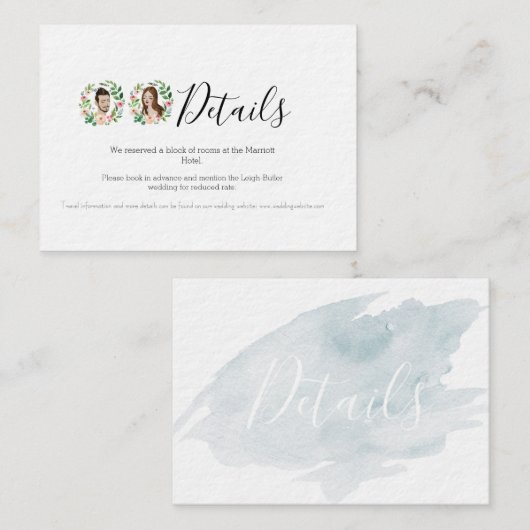 Geïllustreerde strandbruiloft Huwelijksdetails kaa Informatiekaartje (Voorkant / Achterkant)