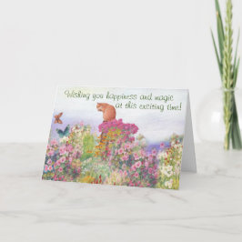 Geïllustreerde Tabby in Tuin Custom Congrats Kaart