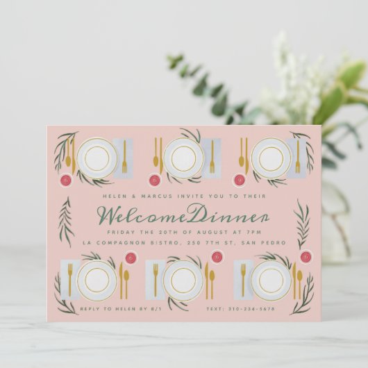 Geïllustreerde tafel Welkomstdiner Kaart (Staand voorkant)