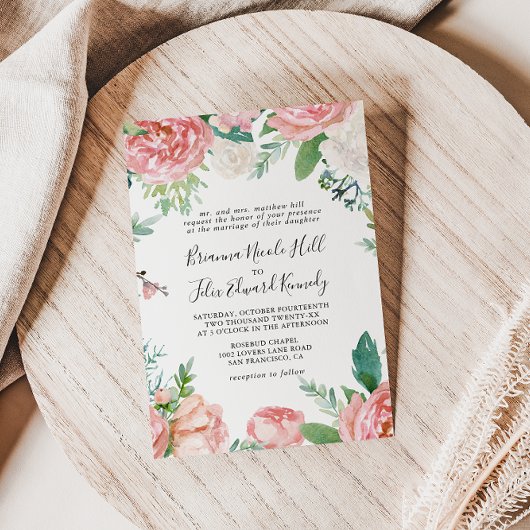 Geïllustreerde tropische bloemen formele bruiloft kaart