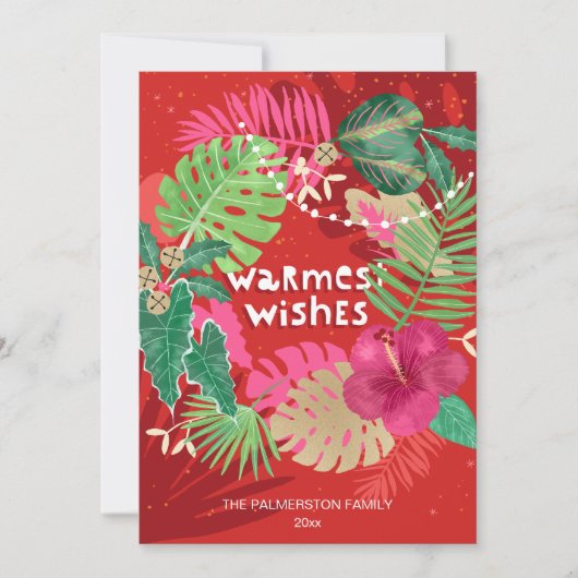 Geïllustreerde tropische kerstkrans feestdagenkaart (Voorkant)