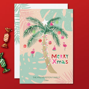 Geïllustreerde tropische kerstpalm feestdagenkaart