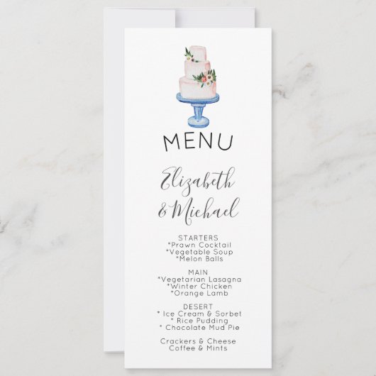 Geïllustreerde trouwtaart MENU dubbelzijdig Kaart (Voorkant)