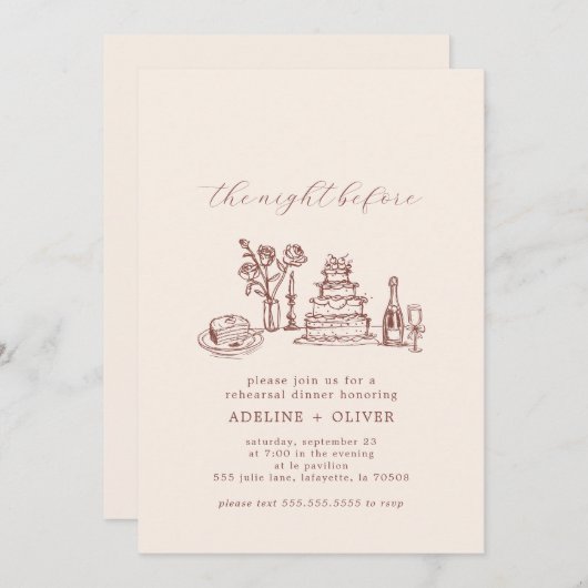 Geïllustreerde uitnodigingen voor het diner (Voorkant / Achterkant)