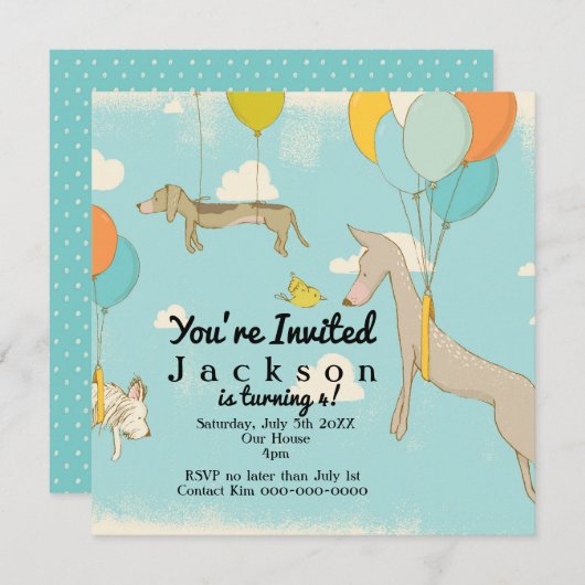 Geïllustreerde uitnodigingen voor verjaardagsfeest (Voorkant / Achterkant)