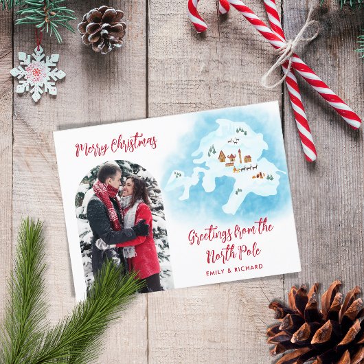 Geïllustreerde unieke Noordpool kaart Foto Kerstmi