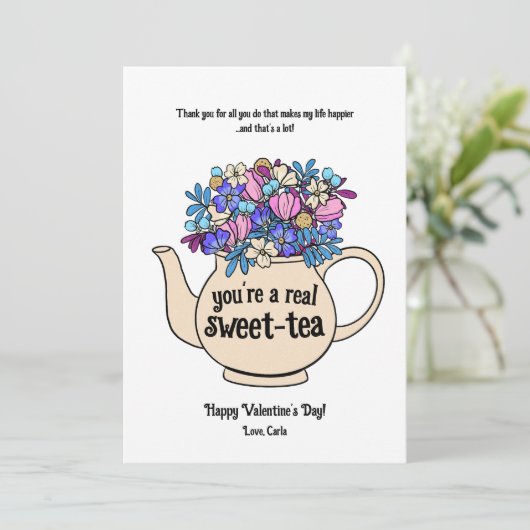Geïllustreerde Valentijnsdag Sweet Tea Feestdagenkaart (Staand voorkant)