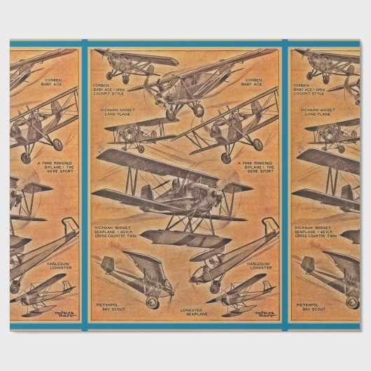  geïllustreerde vliegtuigen cadeaupapier (Vlak)