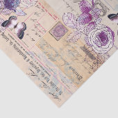 Geïllustreerde vogel met bloemen in Paarse collage Tissuepapier (Detail)