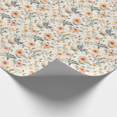 Geïllustreerde Vogels & Bloemen op Wit Cadeaupapier (Hoek)