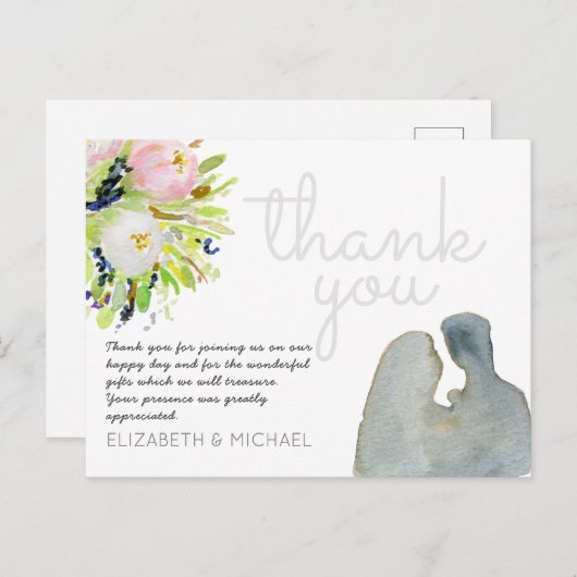 Geïllustreerde Waterverf Bloemen Dank u Bruiloft Briefkaart (Voorkant / Achterkant)