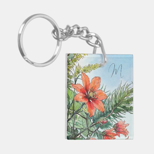 Geïllustreerde Waterverf Botanisch Sinaasappel Blo Sleutelhanger (Voorkant Links)