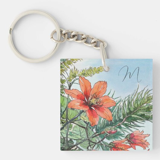 Geïllustreerde Waterverf Botanisch Sinaasappel Blo Sleutelhanger (Voorkant)