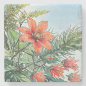 Geïllustreerde Waterverf Botanisch Sinaasappel Blo Stenen Onderzetter (Voorkant)