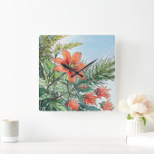 Geïllustreerde Waterverf Botanisch Sinaasappel Blo Vierkante Klok (Huis)