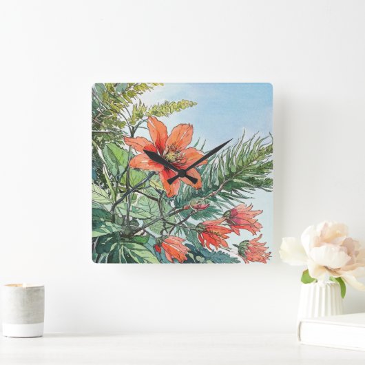 Geïllustreerde Waterverf Botanisch Sinaasappel Blo Vierkante Klok (Huis)