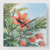 Geïllustreerde Waterverf Botanisch Sinaasappel Blo Vierkante Klok (Voorkant)