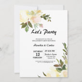 Geïllustreerde Waterverf Floral Let's Party Kaart (Voorkant)