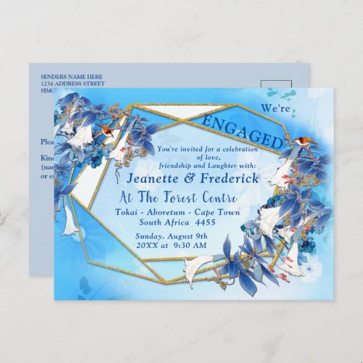 Geïllustreerde waterverf maanbloem verlovingskaart uitnodiging briefkaart (Voorkant / Achterkant)