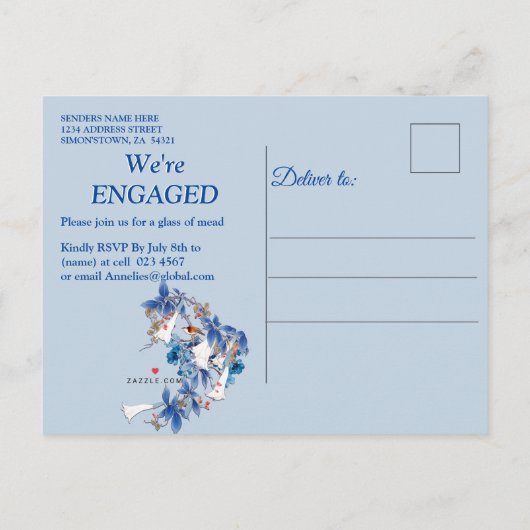 Geïllustreerde waterverf maanbloem verlovingskaart uitnodiging briefkaart (Achterkant)