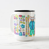 Geïllustreerde Waterverf Skiing Pika Gear Spread Tweekleurige Koffiemok (Voorkant links)