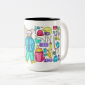 Geïllustreerde Waterverf Skiing Pika Gear Spread Tweekleurige Koffiemok (Voorkant rechts)