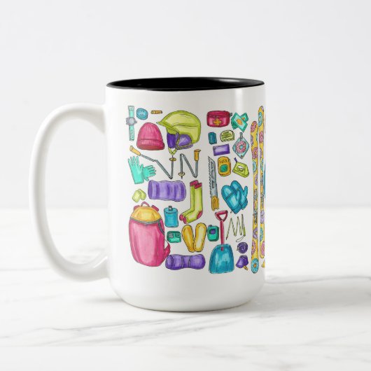 Geïllustreerde Waterverf Skiing Pika Gear Spread Tweekleurige Koffiemok (Links)