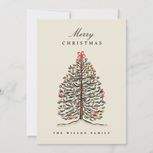Geïllustreerde Waterverf Victoriaans kerstboom Feestdagenkaart (Voorkant)