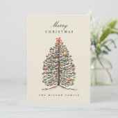 Geïllustreerde Waterverf Victoriaans kerstboom Feestdagenkaart (Staand voorkant)