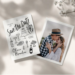 Geïllustreerde Whimsical Handgetekende Trouwdag Save The Date