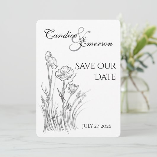 Geïllustreerde wilde bloem  save the date (Staand voorkant)