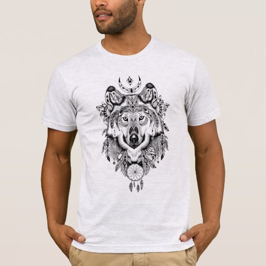 Geïllustreerde wolf droomcatcher t-shirt (Voorkant)