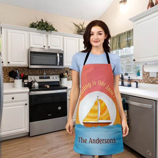 Geïllustreerde zeilboot op watermoonrise bij zonso schort