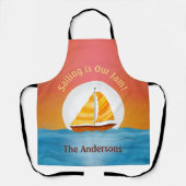 Geïllustreerde zeilboot op watermoonrise bij zonso schort (Voorkant)