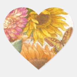 Geïllustreerde zonnebloem & vlinder personaliseren hart sticker