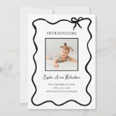 Geïllustreerde zwart-wit Franse boog Baby Geboorte Aankondiging (Voorkant)