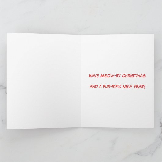 Geïllustreerde zwart-witte kat en kerstboom kaart (Binnen)