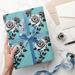 Geïllustreerde zwarte en witte rozen cadeaupapier