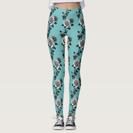 Geïllustreerde zwarte en witte rozen leggings
