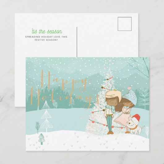 Geïllustreerde Zwarte Kinderen Winter Wenskaart Briefkaart (Voorkant / Achterkant)