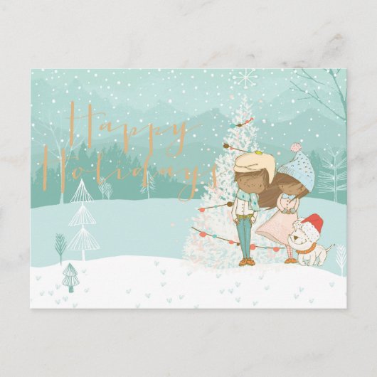 Geïllustreerde Zwarte Kinderen Winter Wenskaart Briefkaart (Voorkant)