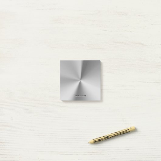Geïndividualiseerde naam van geborsteld metaal post-it® notes (Op bureau)
