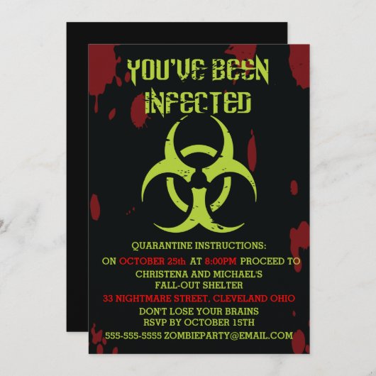 Geïnfecteerde uitnodiging van Zombie Halloween (Voorkant / Achterkant)