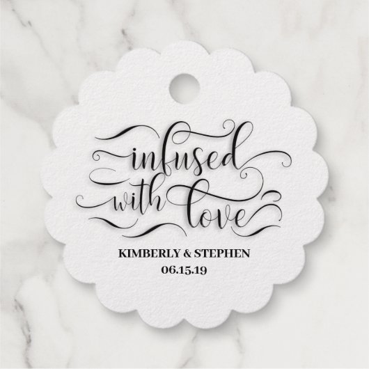 Geinfuseerd met liefdesweddenschap bedankjes labels (Achterkant)