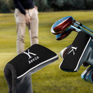 Geïnitialiseerde elegante golfer zwart gepersonali golfheadcover