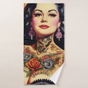 geïnkte pin-up badhanddoek