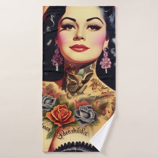  geïnkte pin-up badhanddoek (Badhanddoek)