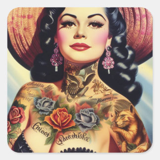 geïnkte pin-up vierkante sticker