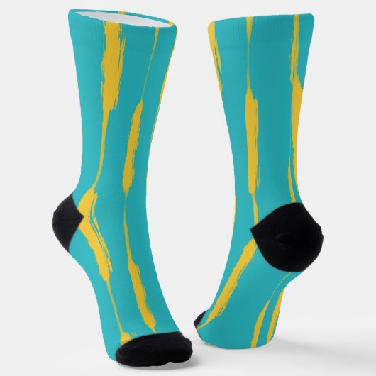 Geïnkte strepen geel en turquoise sokken (Gebogen)