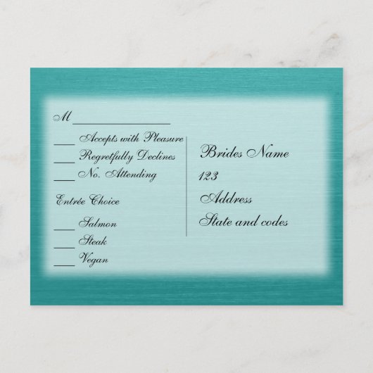 Geïnpenseerd Blauwgroen blauw menu RSVP (Achterkant)